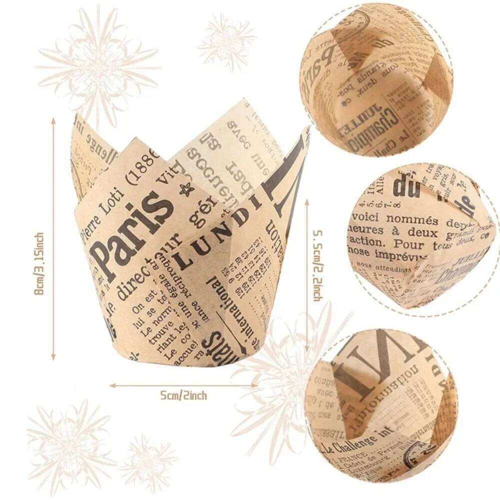 50pcs Newspaper Style Baking Cup Liner Wrapper Molde Cupcake Paper Cups Bakeware Tool for Wedding Birthday Party