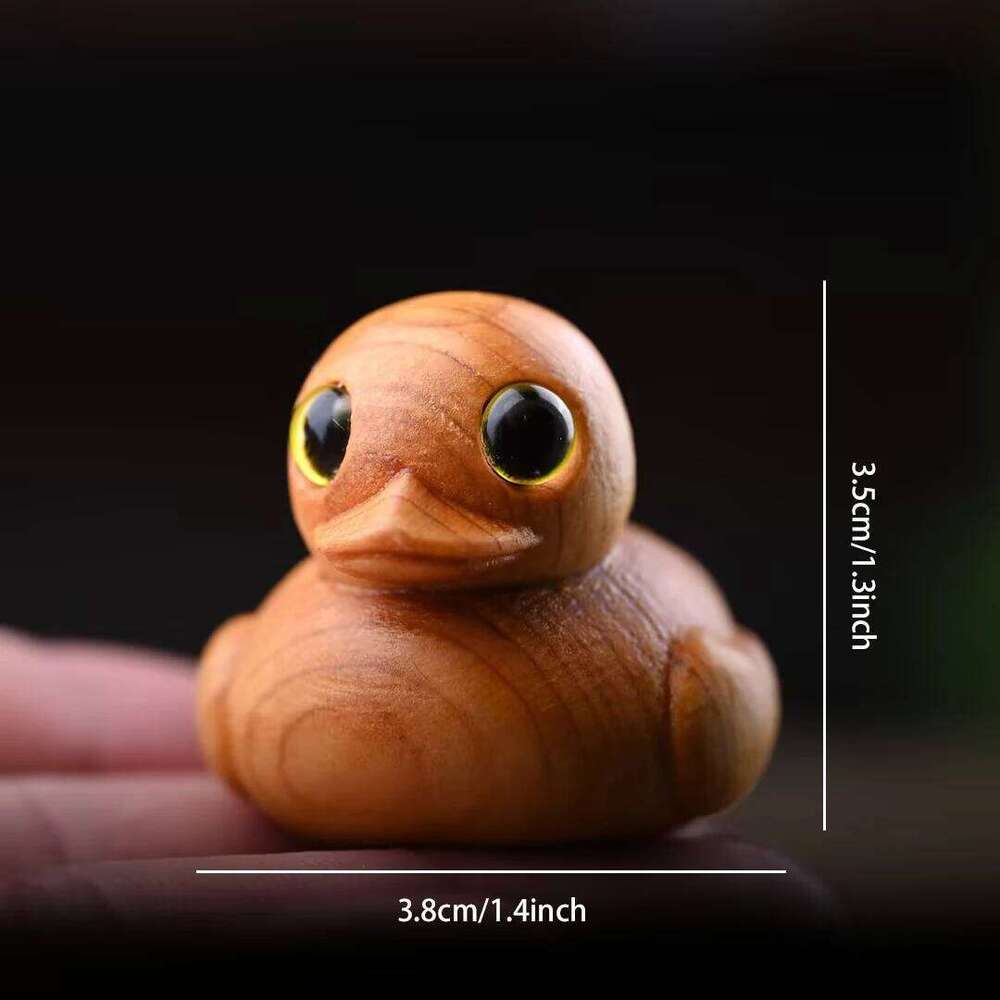 Wooden Cute 1Pc Little Yellow Duck Handheld Ornament Solid Wood Carving Home Office Cartoon Desktop Small & Decoration