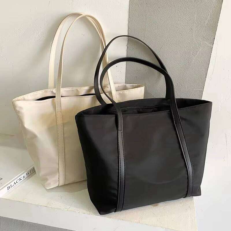 Simple Solid Color Shoulder Bag Handbag Oxford Top-handle Totes Female Large Capacity Shopping Street Zipper Bags for Women Y260204