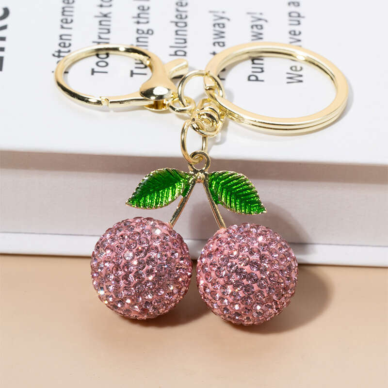 Creative Cute Diamond-studded Small Cherry Pendant Car Women's Bag Metal Keychain Cartoon Gift