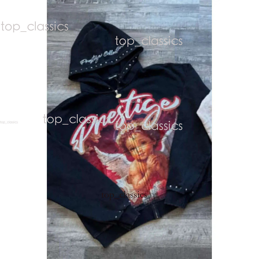 West Coast Fashion Men's Hoodies Prestige Hoodie Little Angel Pattern Print Zipper Sweater Vintage Spring And Winter High Street Trendy For Men And Women cd7