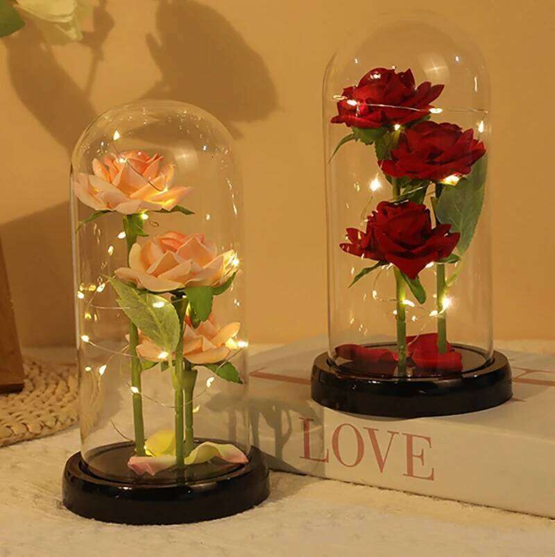 LED Artificial Flower Eternal Ornaments Valentines Day Simulation Rose Flowers Wedding Party Decor Christmas Gifts S260204