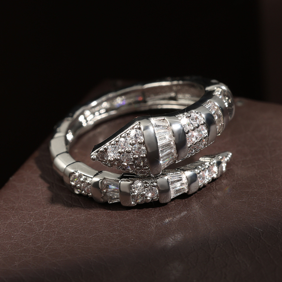 Cross-Border New Micro-Inlaid Zircon Bracelet Light Luxury Full Diamond Snake Bone Spring Open Fashion Women's Ring Jewelry - view 8