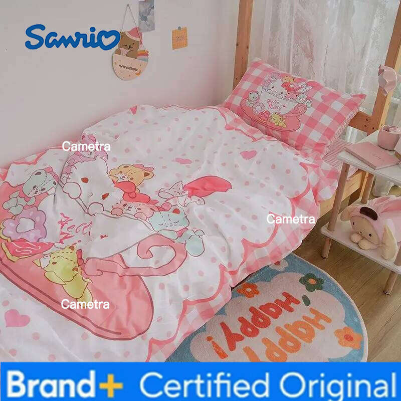 Sanrio Kuromi Cinnamoroll Hello Kitty Melody Dormitory Pillowcase Duvet Cover Sheet Three-piece Cute Girl Bedding Set Gift H260205
