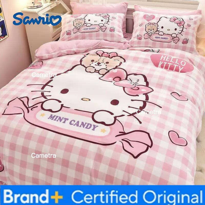 Sanrio New Hello Kitty My Melody Cinnamoroll cartoon print autumn winter bedroom dormitory high-quality bed sheet and quilt cover set H260205