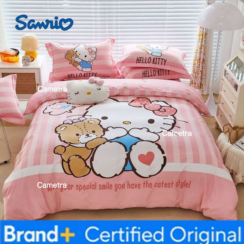 Sanrio Flower Hello Kitty | Four Piece Set Of Pure Cotton Duvet Covers For Children And Girls On The Bed H260205