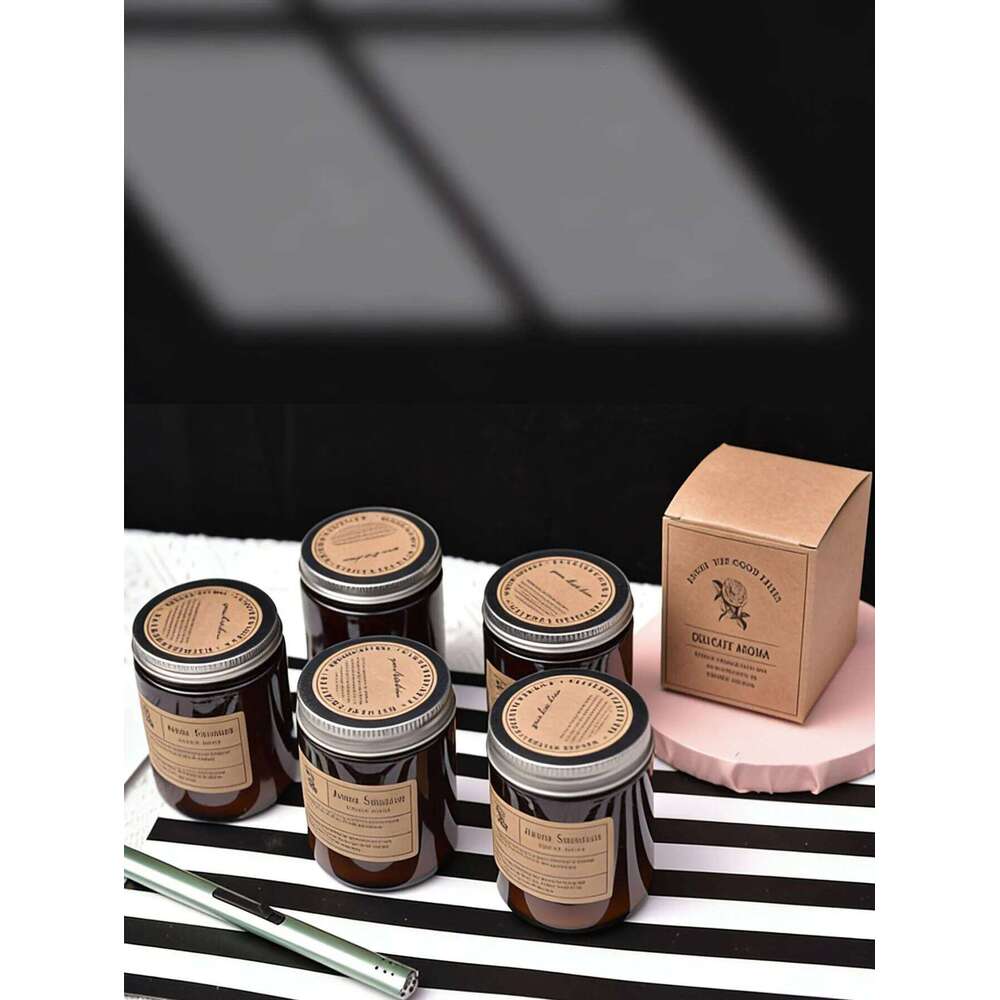 Amber glass cup smokeless candle wedding favour simple creative home use, long-lasting scented ornament gift H260205