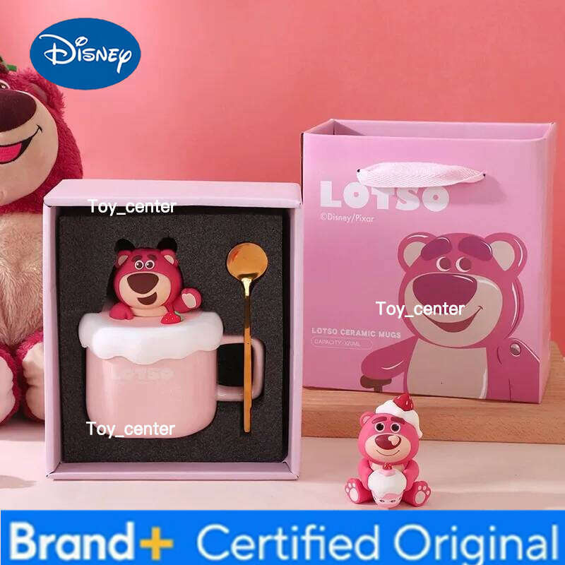 Disney Strawberry Bear Ceramic Mug Set With Lid Stylish Box Cute Cartoon CoffeeMug Perfect Souvenir Companion Gift for Fans H260205