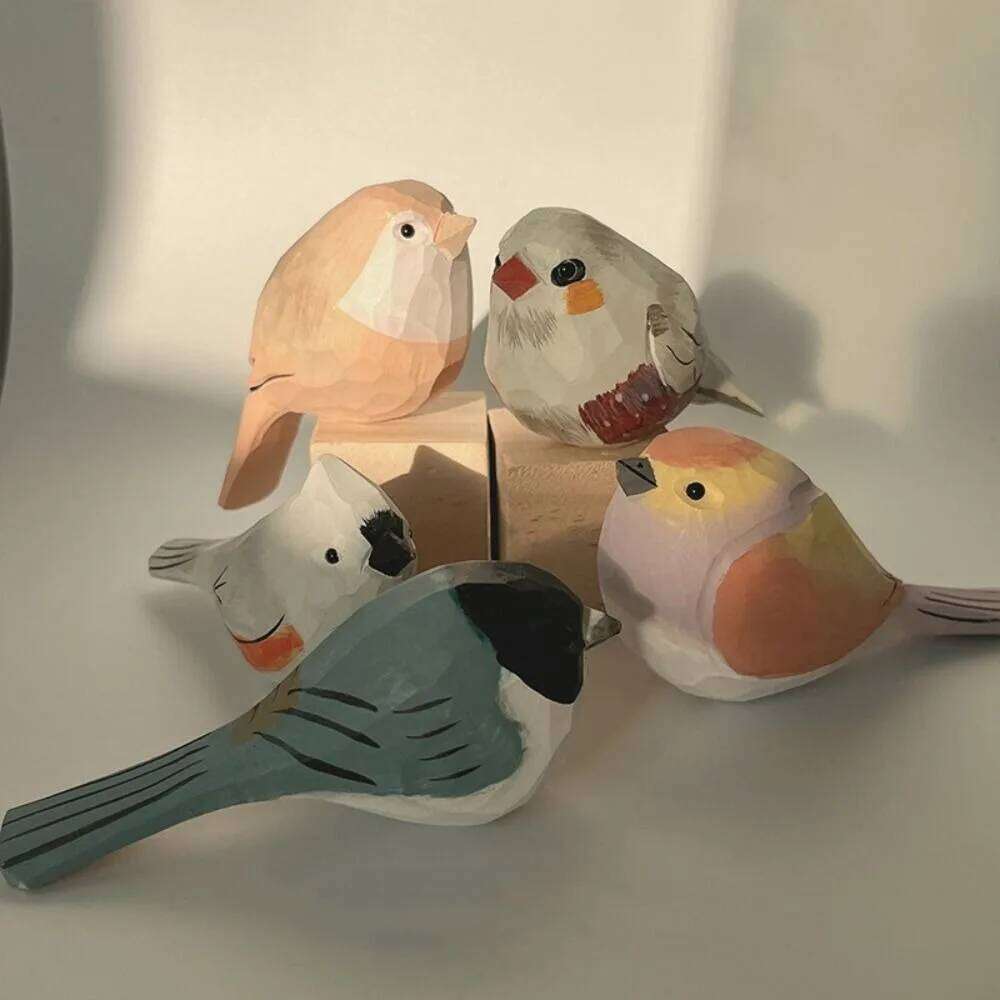 Creative Cute Wood Mini Carving Small Ornament Handmade Painting Wooden Bird Figurine Tabletop S260204