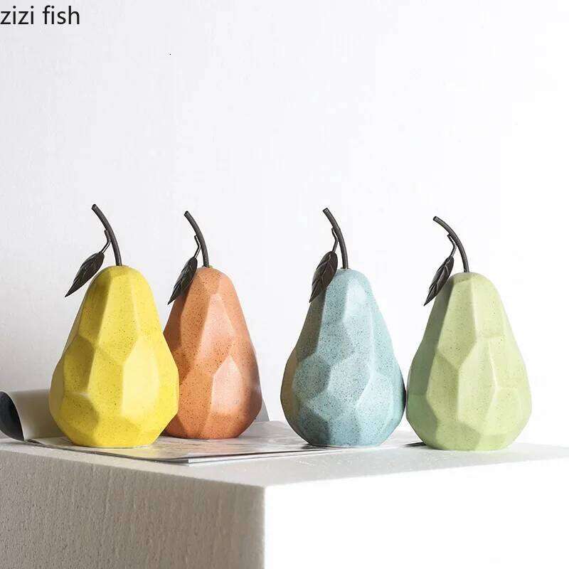 Geometric Surface Apple Pear Statue Ceramic Crafts Desk Fruit Creative Home Decoration Ornament S260204