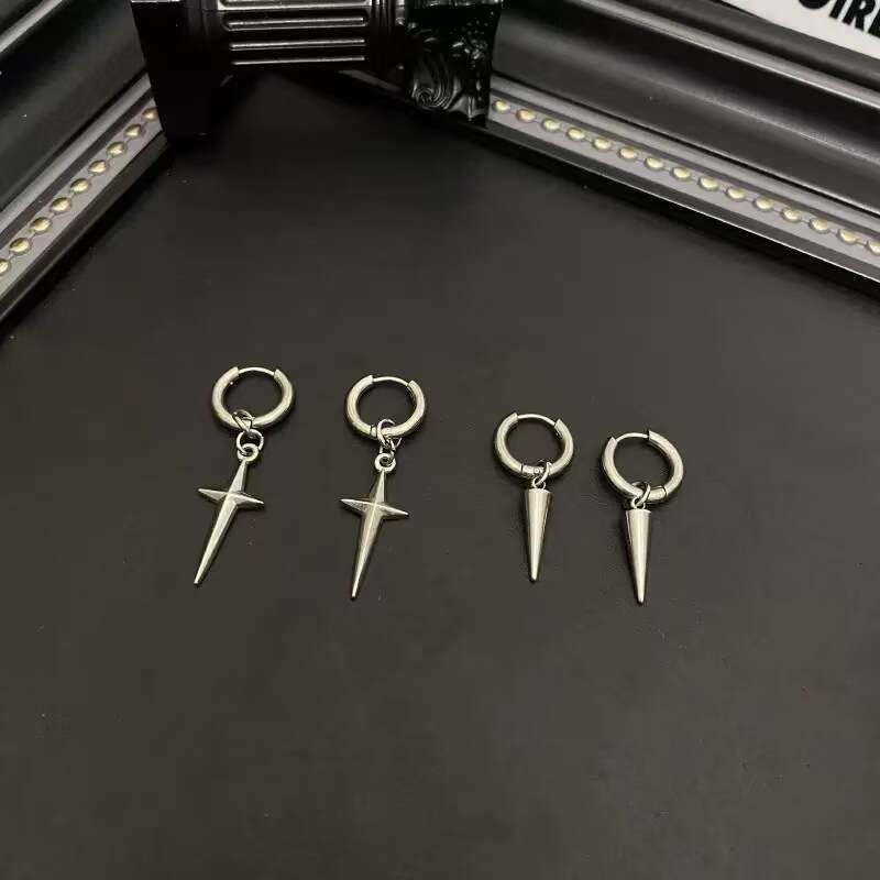 four pointed star ring earrings with a cool and niche design fashionable and versatile cross earrings highend feel daily hiphop