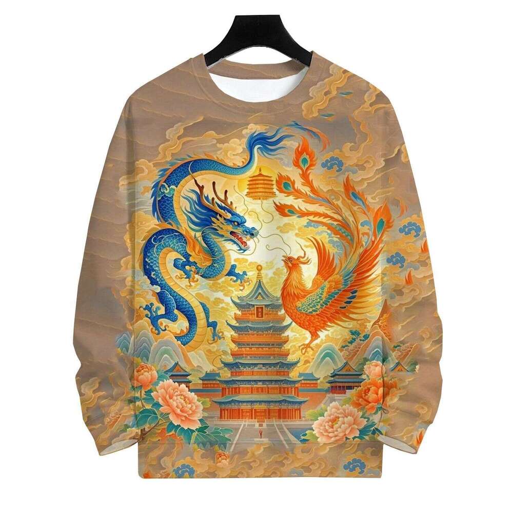 Spring Autumn Style Personalized Dragon Phoenix Pattern Sweatshirt 2026 Fashionable And Handsome Long Sleeve Round Neck Unisex Chinese
