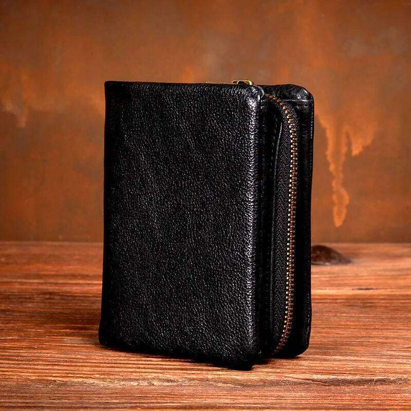 Original vegetable tanned short retro top layer cowhide wallet, handmade genuine leather multifunctional wallet Z260205