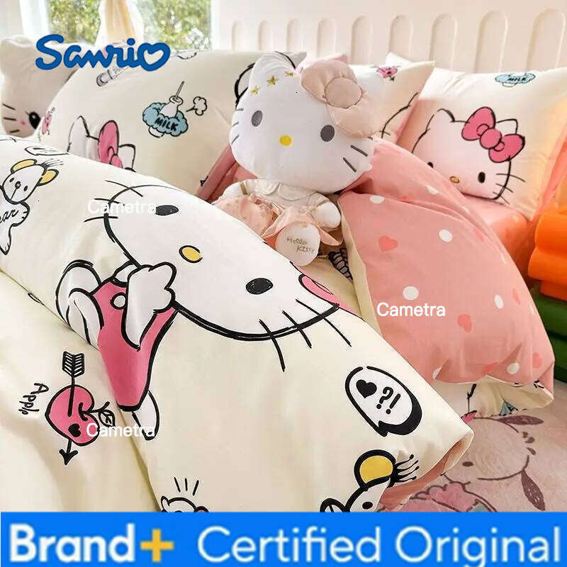 Sanrio Genuine Cartoon Hello Kitty 100% Cotton 4pcs Children's KT Bed Sheet Quilt Cover Pillowcase 3pcs Set H260205