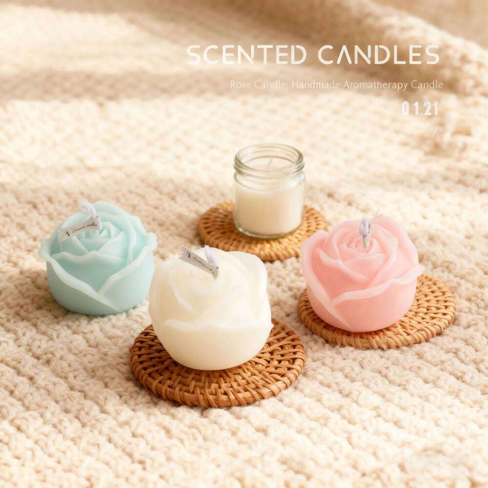 Romantic Rose Scented Candle Set, Birthday Valentine's Day Gift for Her, Long Lasting Luxury Scent, Home Decor Aromatherapy S260204