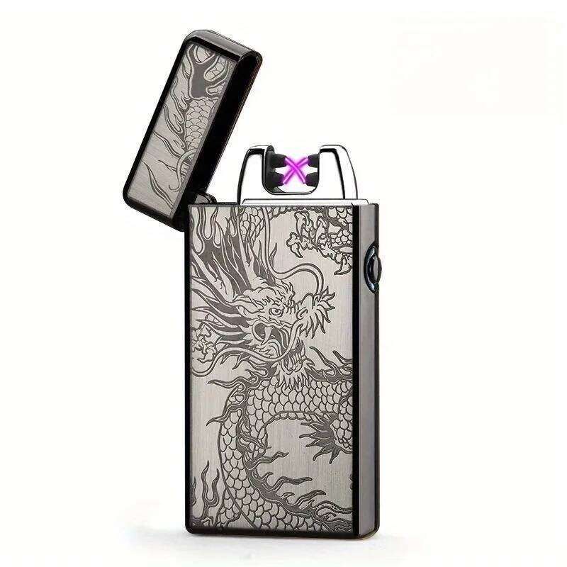 Double Arc Metal Lighter USB Rechargeable Outdoor Windproof Smoking Accessories High Power Flameless Lighters for Friend Gifts S260207