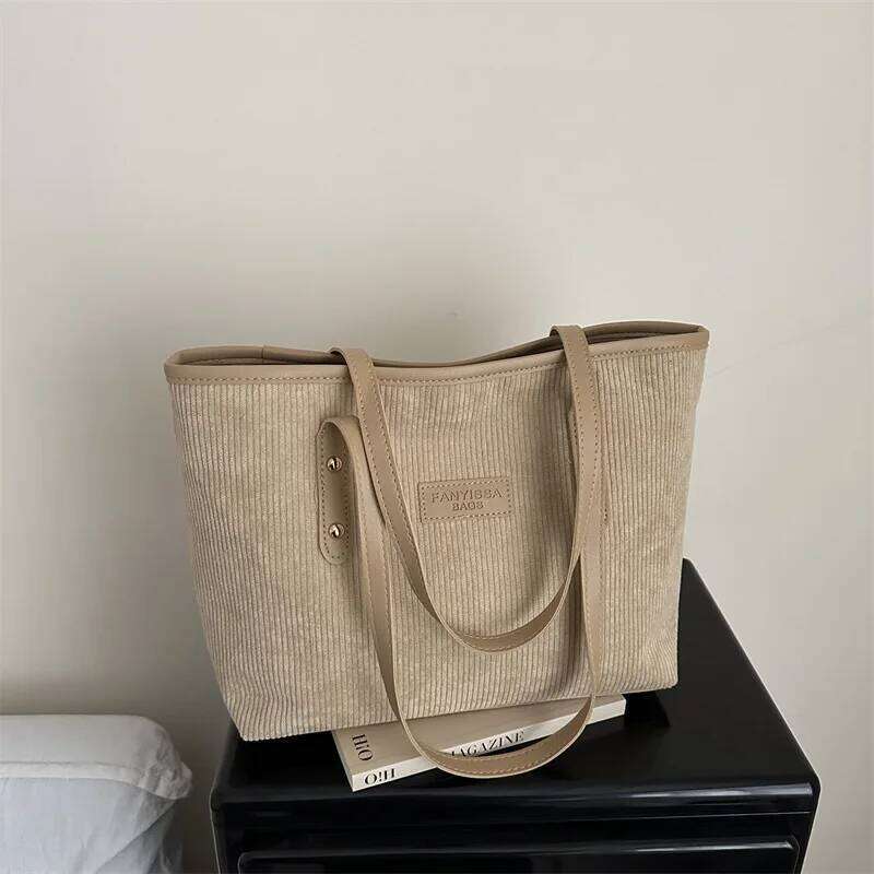 Women Versatile Shoulder Large Capacity Corduroy Tote Handle for Commute Simple and Casual Texture Stroage Bag Y260204