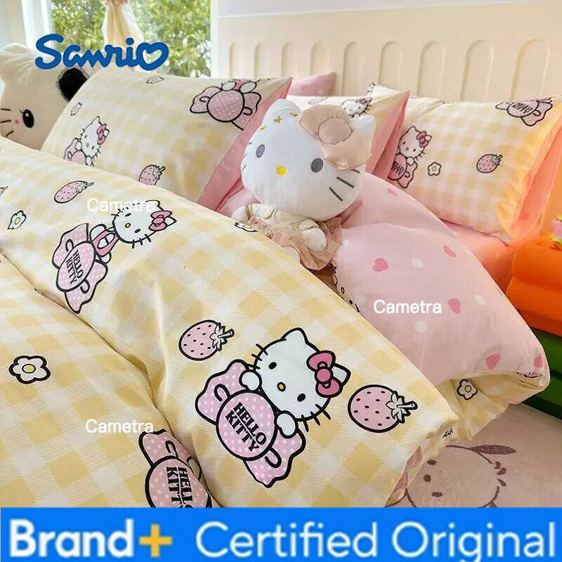 Sanrio Genuine Hello Kitty 100% Cotton Four-piece Children's KT Three-piece Set Quilt Cover Bed Sheet Pillowcase H2602051