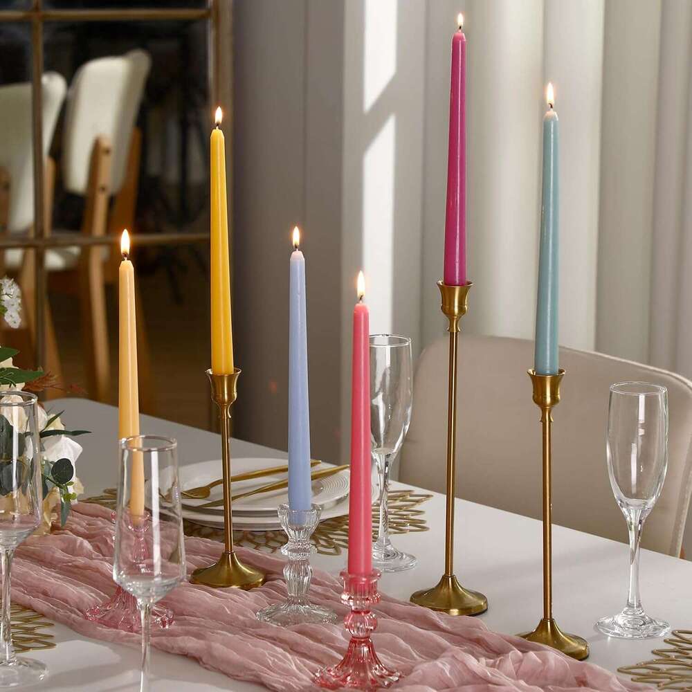 Nuanchu 24 Pcs Taper Candles 10 Inch H Dripless Tapered Smokeless Tall Unscented Dinner Candle for Valentines Party Wedding Home Decor Candlesticks, L