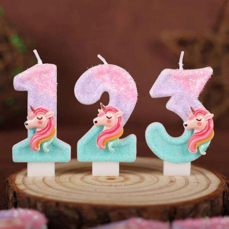 0-9 Number Cartoon Unicorn Digital Candles for Kids Birthday Party Festival Cake Decoration Atmosphere Props Fun Themed Candle S260204