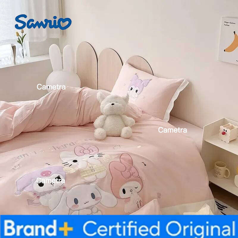 Sanrio 100%Cotton Embroidery Bedding Set Kuromi Mymelody Duvet Cover Bed Sheet Pillowcase Girl King Queen Twin Size Home Textile H2602051