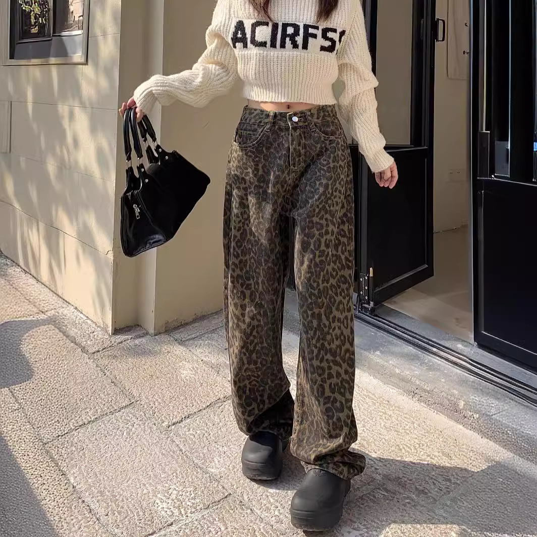 WomenS Leopard Print Sweatpants Trousers Straight Leg Hiphop Street Dance Cargo Pants Casual Fashion Trousers 240813