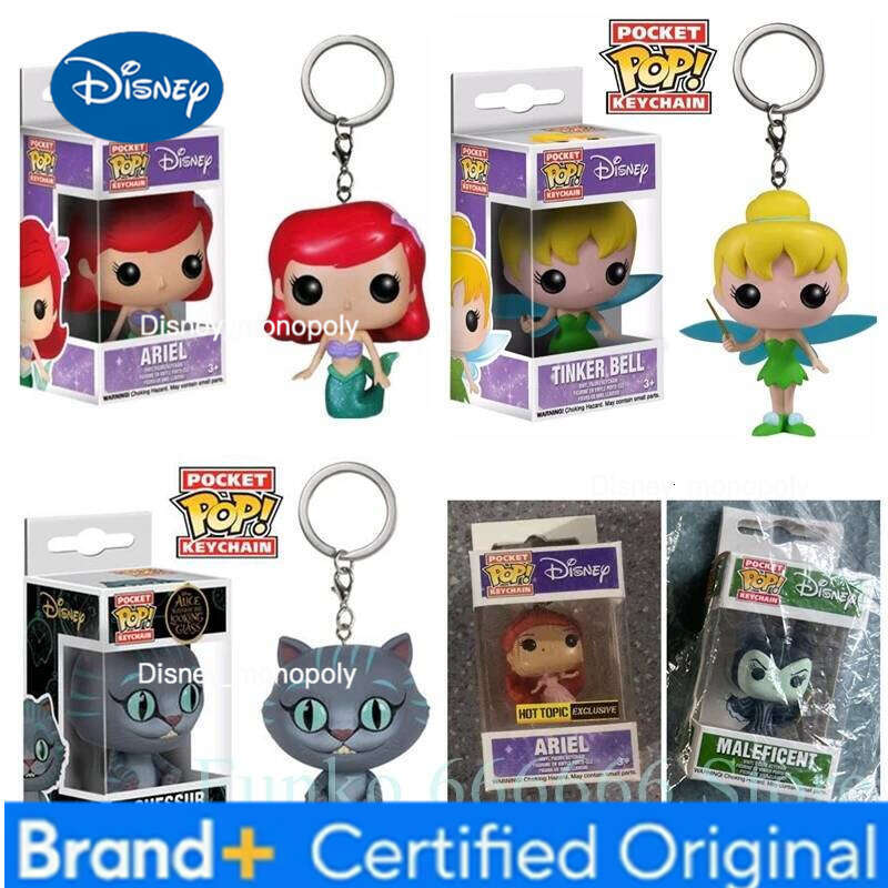Disney FUNKO Pocket Tinker Bell Princess Ariel Chessur Cat Maleficant Keychain Toys Action Figure Toy with Box H260205