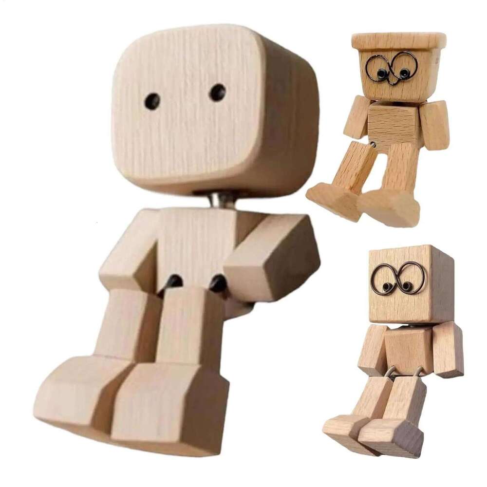 Shaking Wooden Figurine Man Tabletop Decor Creative Statue for Car Dashboard Study Shelf Display Desk Bedroom Living Room S260204
