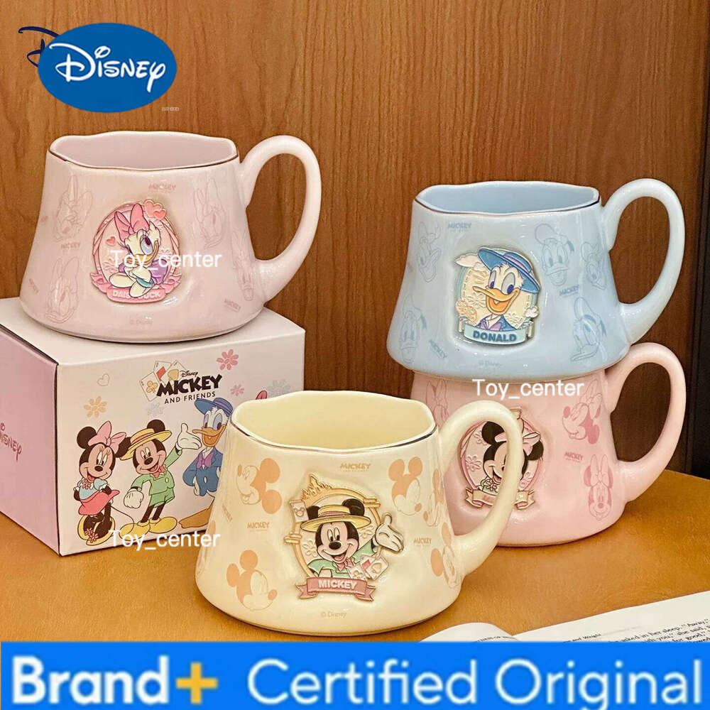 Disney Mickey Cartoon Anime Couples Lid Mug Cute Print Ceramic Donald Duck Tea Coffee Milk Cup Decoration Kawaii Gift for Girls H260205