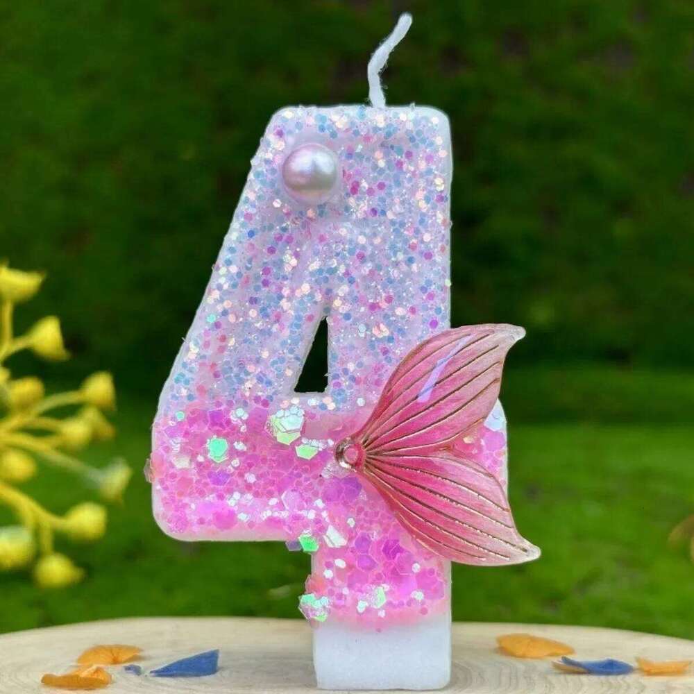 Handmade Shiny Mermaid Tail Birthday Number 0 1 2 3 4 5 6 7 8 9 Cake Candle Used For Weddings Parties Anniversaries S260204