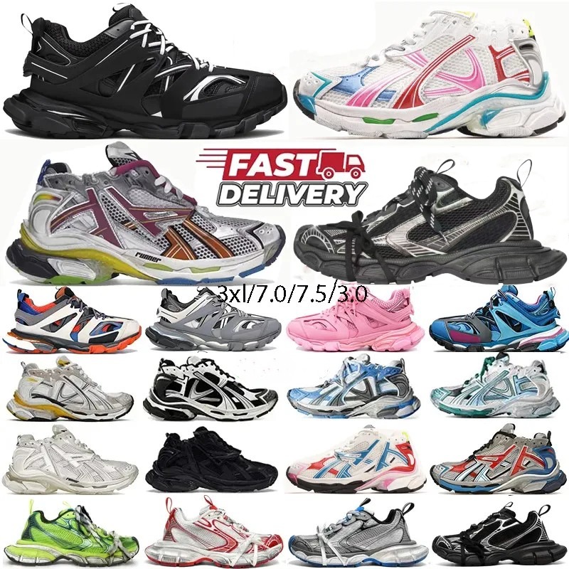 Designer Runner 3xl Sneakers led Track Runners 7.0 7.5 3.0 Paris All Black White Pink Grey Gomma Leather Nylon Printed Platform men women trainers Tennis Shoes With Box