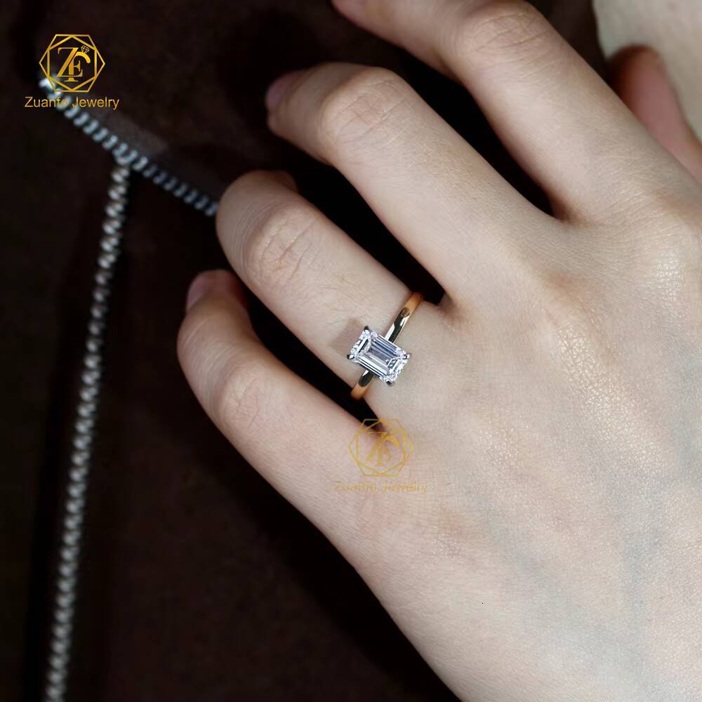 IGI Solid 14K 18K Gold 2CT D VS1 Emerald Cut Lab Diamond Rings IGI Wedding Diamond Engagement Ring for Her