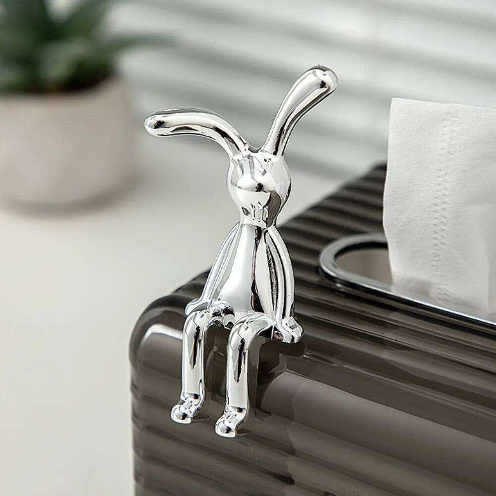 1PC Long Eared Decorative Ornaments Cartoon Center Console Decor 3D Pastable Plating Rabbit Home Furnishings Accessories S260204