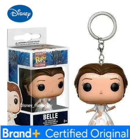 Disney FUNKO Pop Keychain Cartoon Princess Doll Belle Ariel Cinderella Jasmine PVC Action Figure Collection Model Toys Gift H2602051