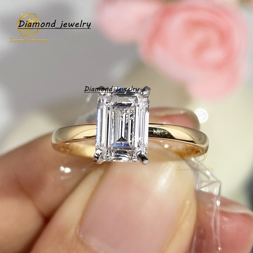 IGI Solid 14K 18K Gold 2CT D VS1 Emerald Cut Lab Diamond Rings IGI Wedding Diamond Engagement Ring for Her