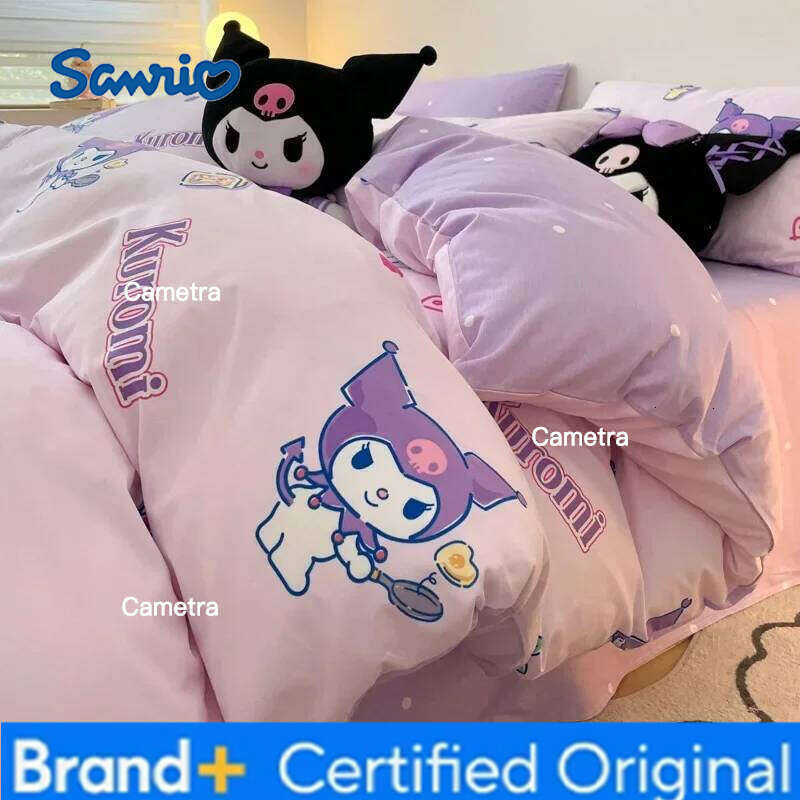 Sanrio 100% Cotton Bedding Set Cute Hello Kitty Kuromi Melody King Queen Pillowcase Bed Linens Girl Dorm Bedclothes Home Textile H2602051