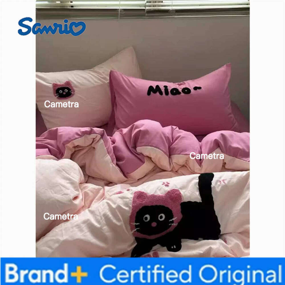 Sanrio INS Cute Cat Style Bedding Sets Ruffle Bow Quilt Romantic Bedclothes Decor Woman Girls Bedroom Duvet Cover 4pcs H260205