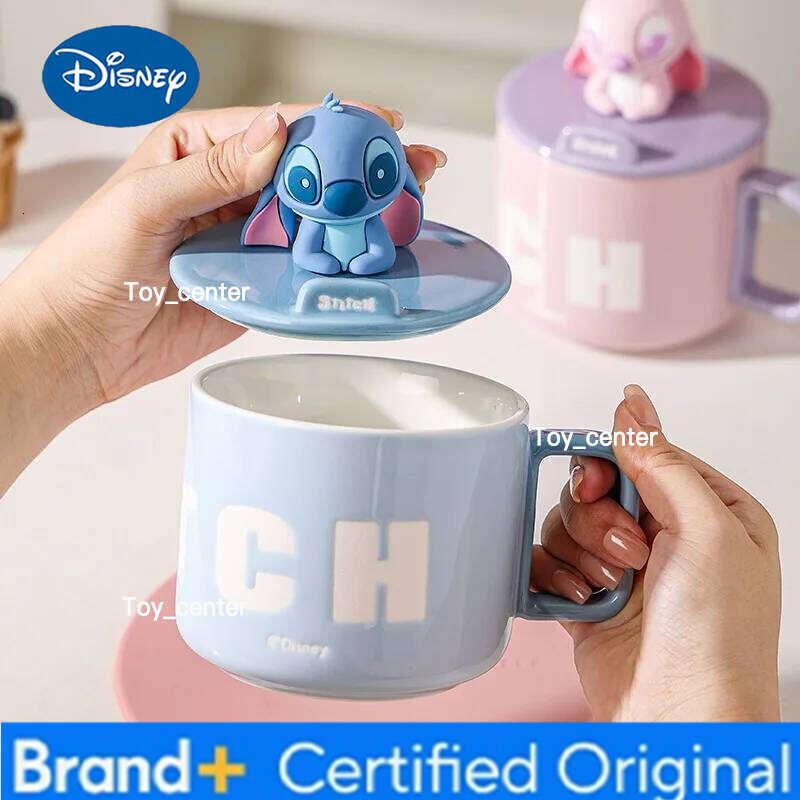 Disney 2026 Stitch Ceramic Large Capacity Mug With Lid And Spoon Water Cartoon Coffee Cup Holiday Gift H260205