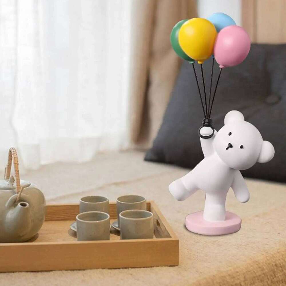 Figurine Flying Statue for Bookshelf TV Stand Arrangement Balloon Bear S260204