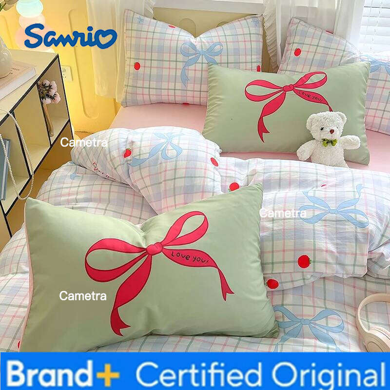 Sanrio Cute Cartoon Cat Bedding Set Simple Duvet Cover Washed Cotton Flat Bed Sheets Pillowcase Single Double For Kids Decor Home H260205