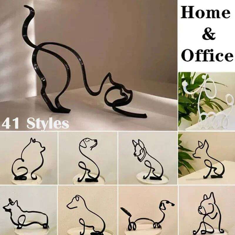 Dog Cat Minimalist Art Sculpture Gift Metal Decor Modern Home Office Accessories Animal Shape Ornament Dropshipping S260204