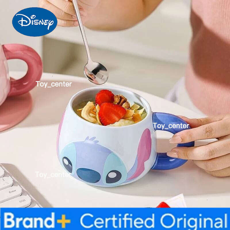 Disney Stitch Angel Mug Box 500ml Cartoon Spoon Ceramic Coffee Large Capacity Handle Water Cup Child Birthday Gift H260205
