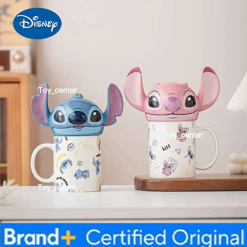 Disney Stitch 3D Cartoon Ceramic Mug with Lid Creative Household Office Girls and Boy Water Cups Birthday Gift for Friends H260205