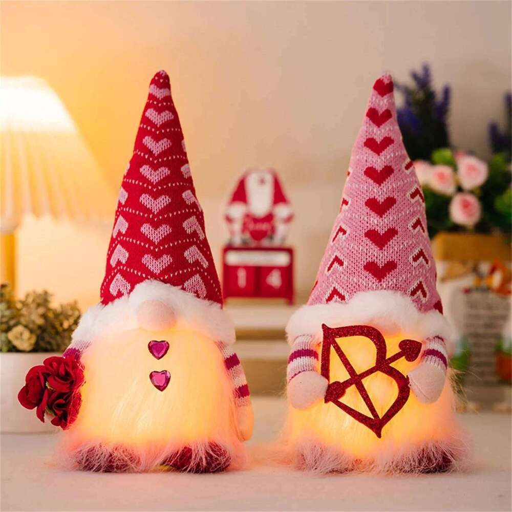 Valentine's Day Decorations Glowing Gnome Doll Ornaments Plush Knitted Love Faceless Dolls Holiday Party Surprise Gift S260204