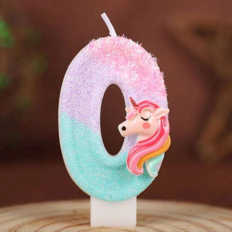 0-9 Number Cartoon Unicorn Digital Candles for Kids Birthday Party Festival Cake Decoration Atmosphere Props Fun Themed Candle S260204