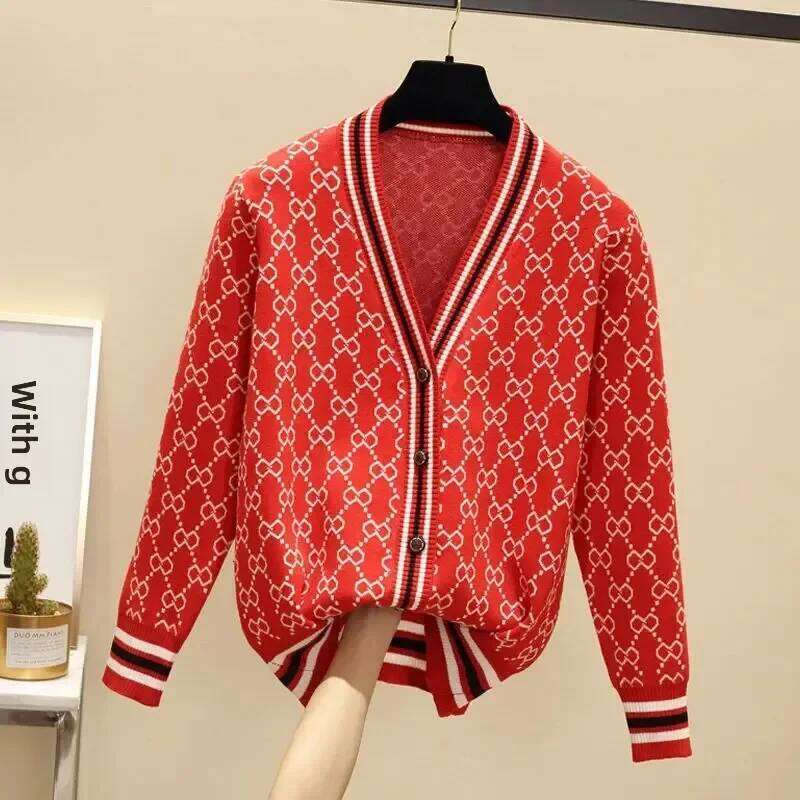 Spring Autumn Loose V-Neck Knitted Sweater Women's Open Cardigan Light Weight Casual Fashion Outerwear
