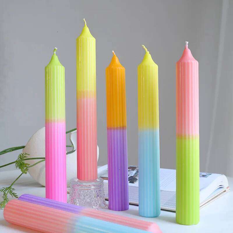 3.5x26cm Colorful Pointed Top Candle, Stripe Fine Tooth Wax, Long Threaded Decorative Pole Wax S260204