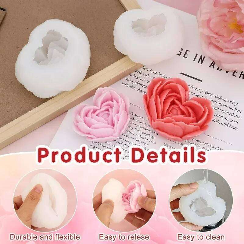 Flexible Heart Rose Mold DIY Candle Making Romantic Valentines Gifts Food-Grade Silicone for Wax Soap Resin Craft S260204