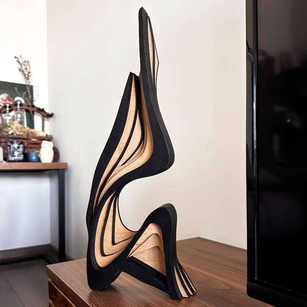Artistic Abstract Wooden Streamlined Statue Minimalist Bookshelf Room Decoration Desktop Ornaments Home Gifts S260204