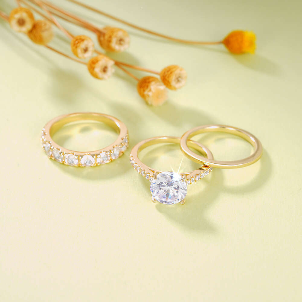 Zirconia Jewelry Trio Elegant Diamond-Set Ring Wedding Party Ring